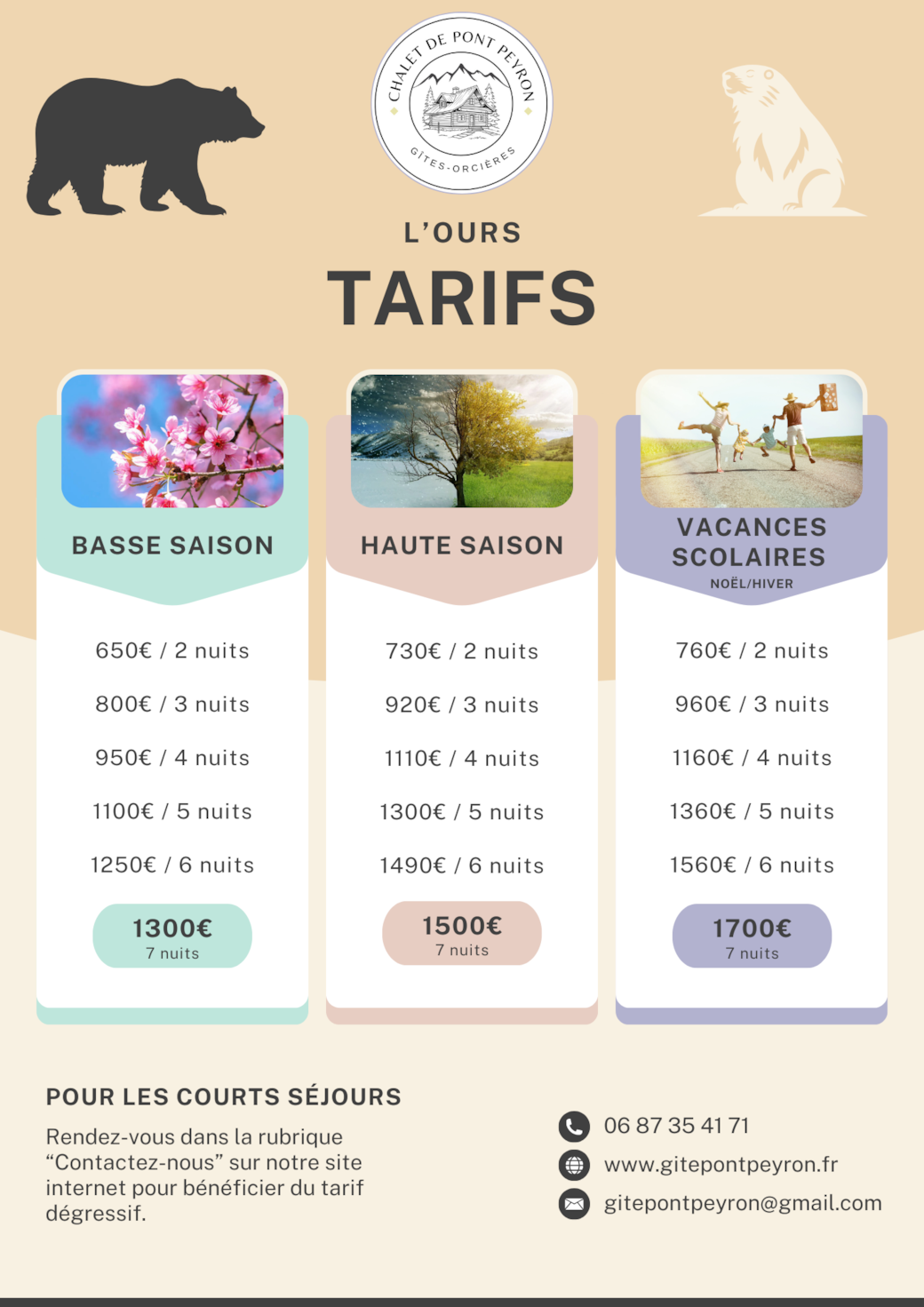 Tarif l'Ours Tarif l'Ours