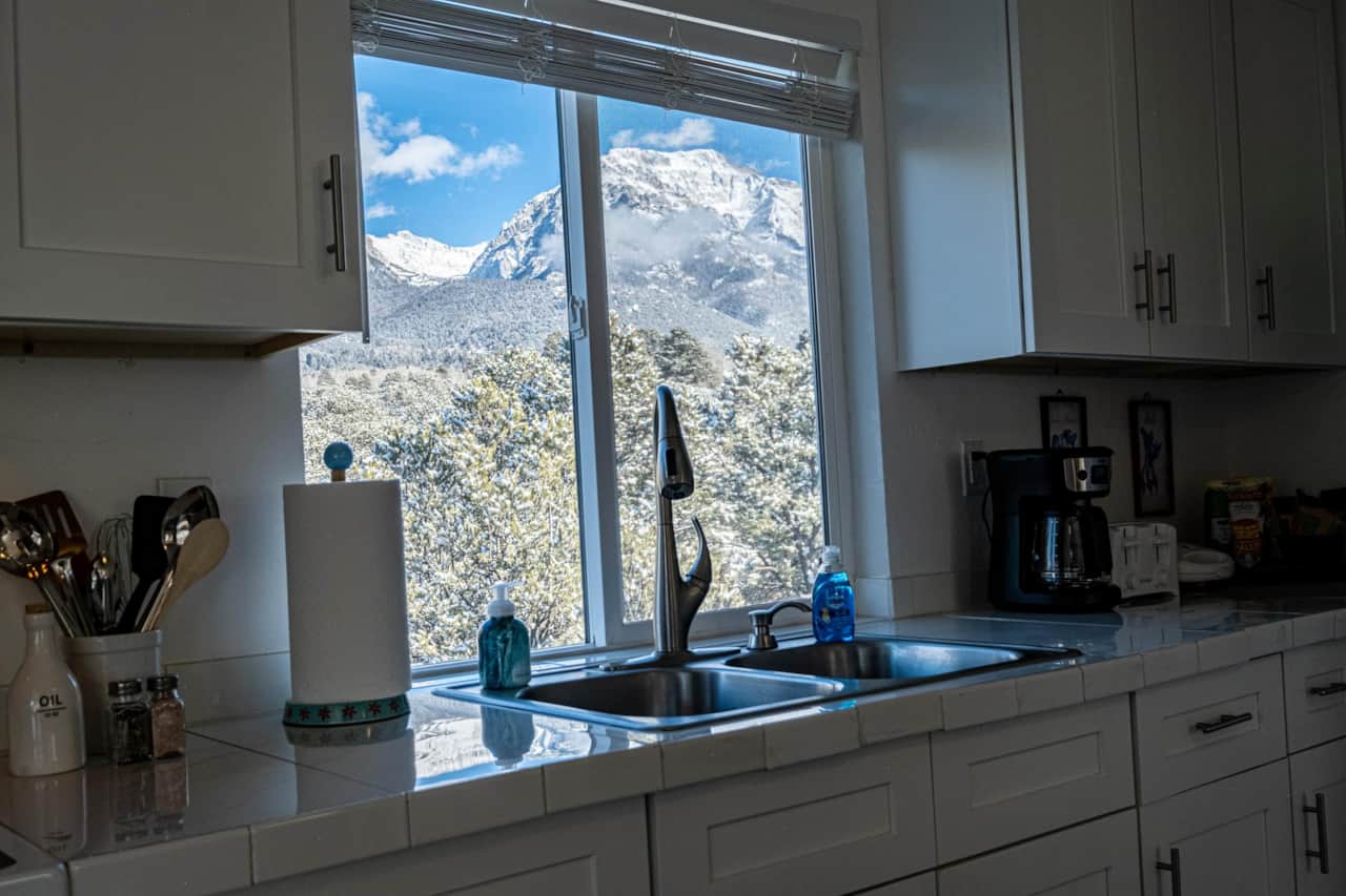 Open Kitchen with Views of the Sangre de Cristo Mountain Peaks