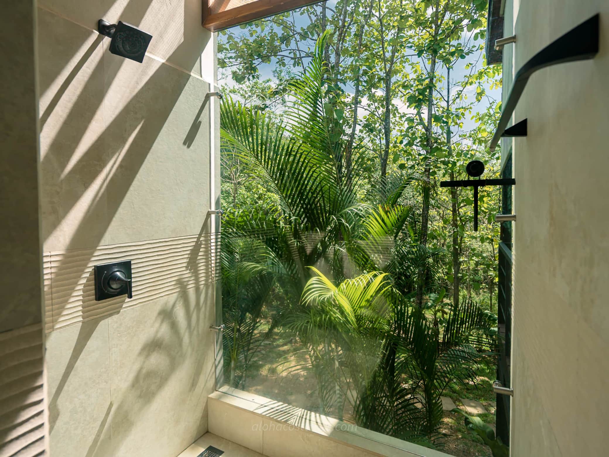 Open-air jungle shower at Casa Aloha in Montezuma, Costa Rica
