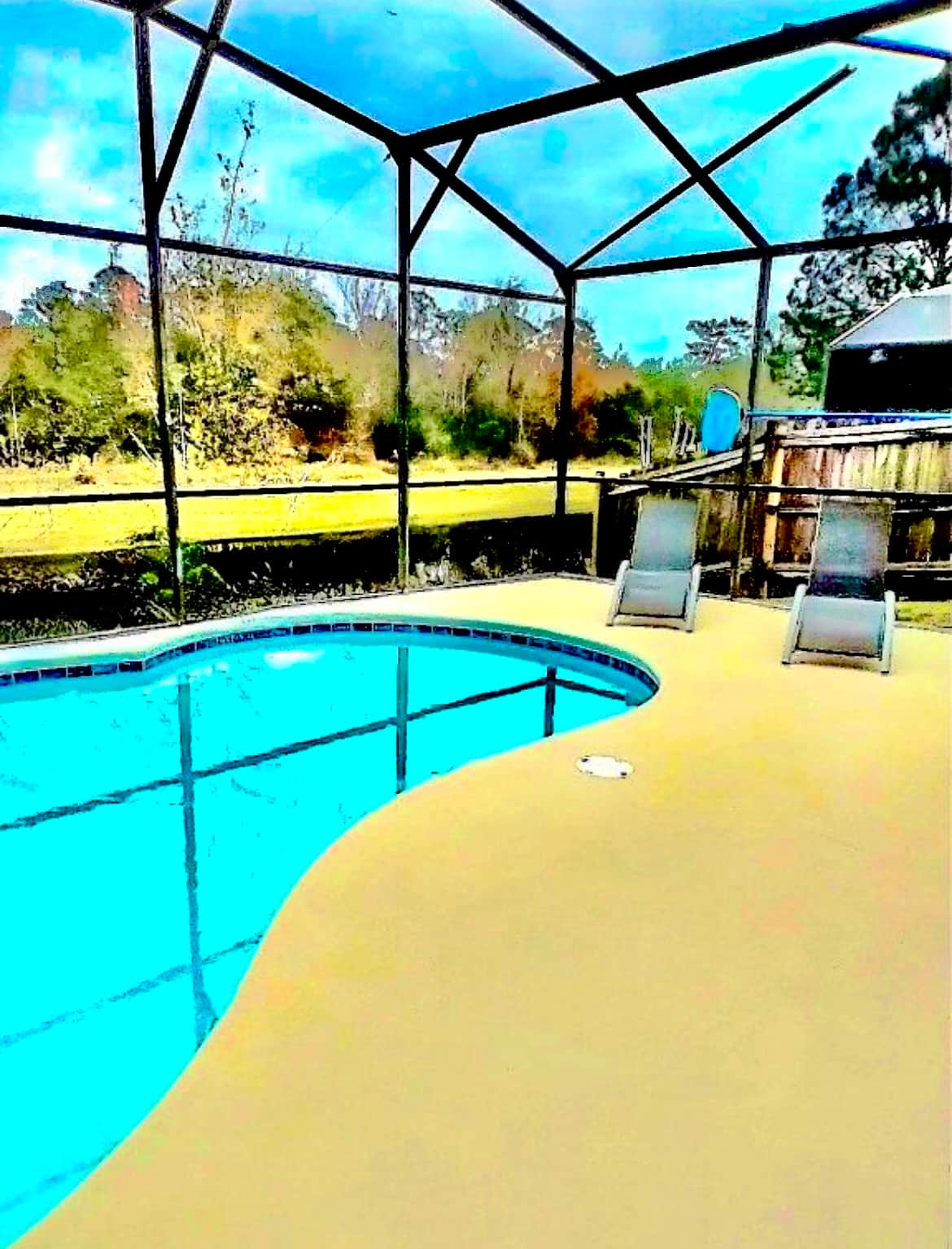 Plenty of poolside furniture