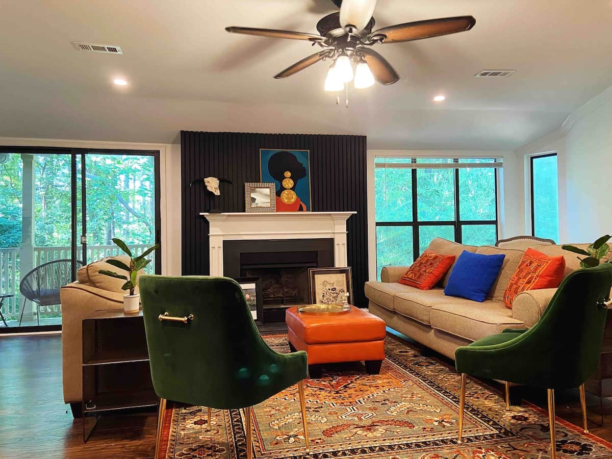 Living Room with Smart TV and fireplace