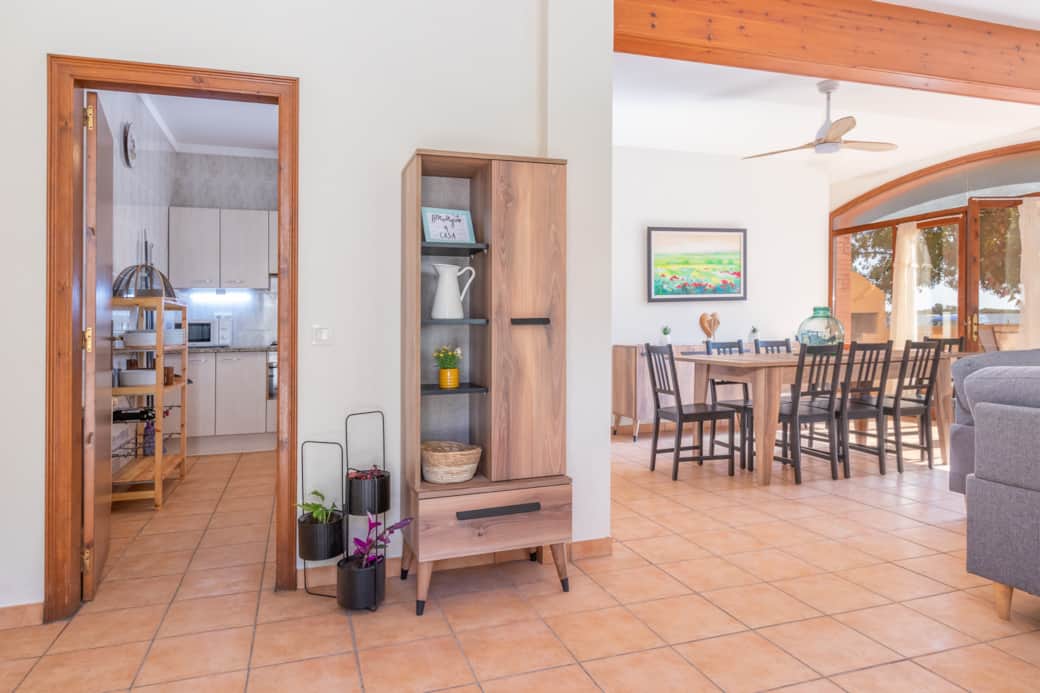 Living room, dining room and kitchen