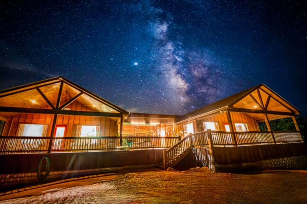 Cabins C & D @ night under the stars under a Texas Hill Country Milky Way. We are located in a "Dark Sky Community" and voted one of the best places to stargaze in Texas!
