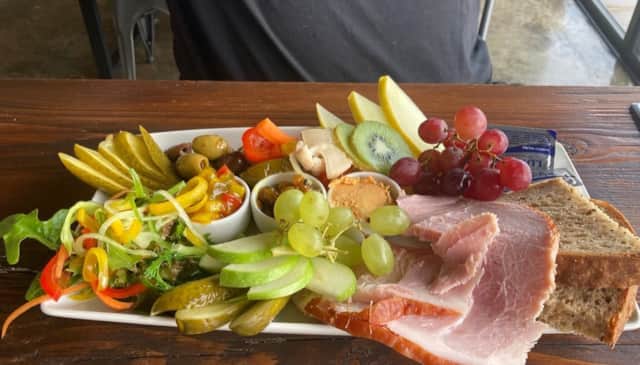 Lunch platter with ham, fruit, salad and bread at The Lazy Cow Cafe on Mull