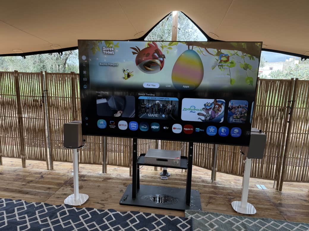 85 inch smart TV with surround sound and bluetooth speakers