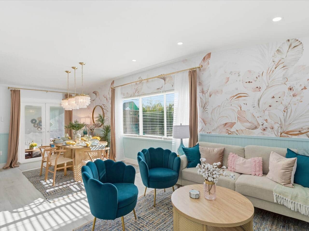 Living and dining area with coastal decor