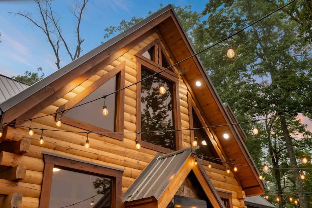 Cafe lighting over back deck for cozy ambience