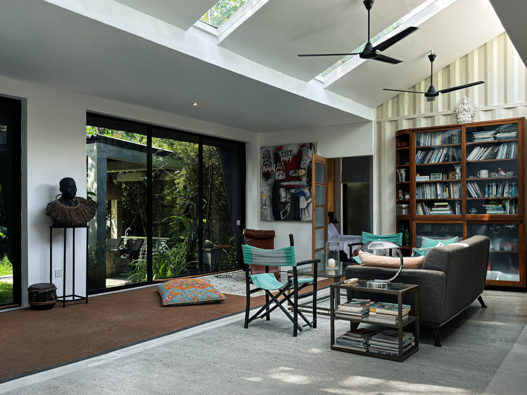 Same living room, other angle. Skylights keep it bright all day.