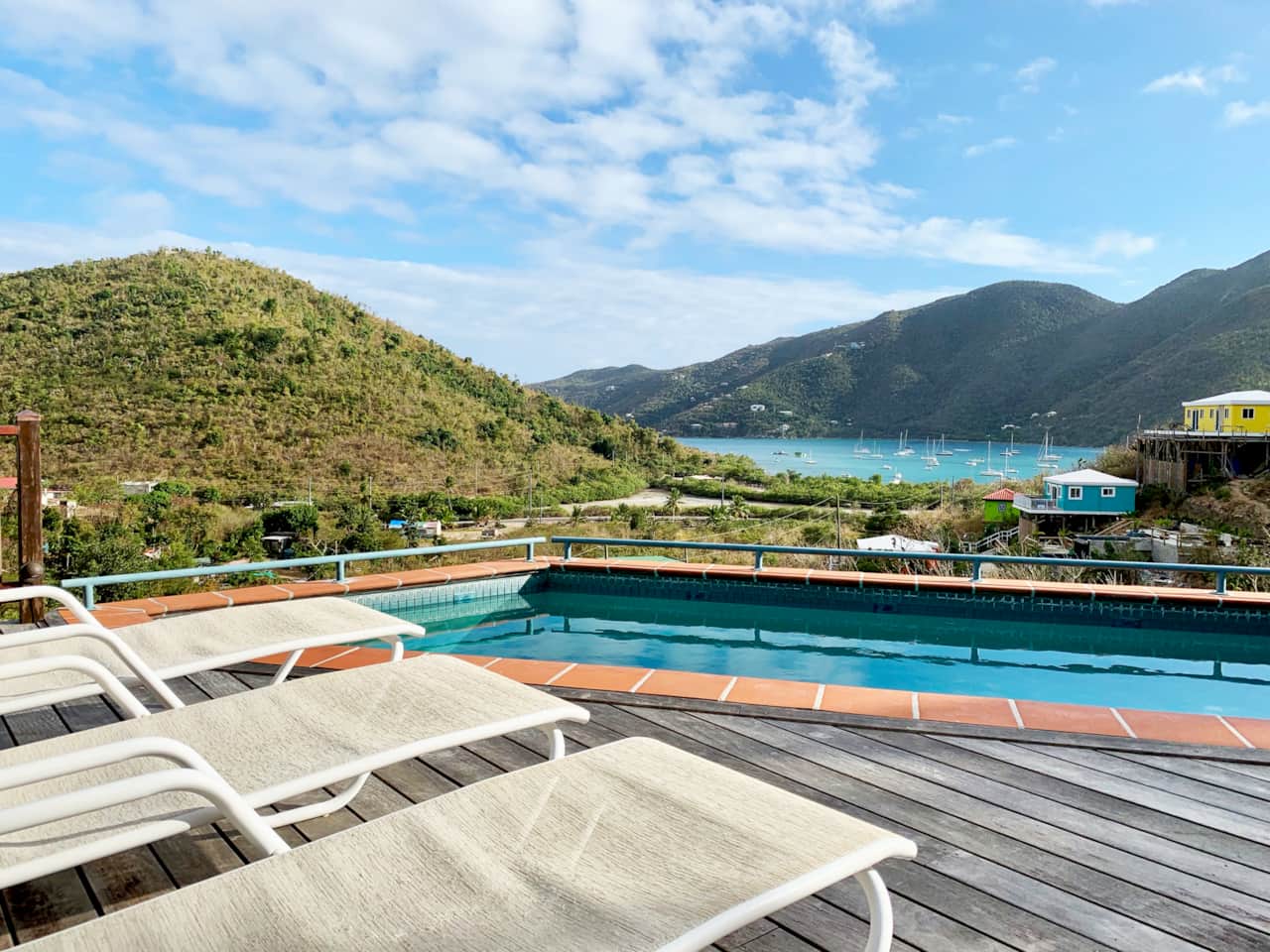 Pool deck overlooking Coral Bay and East End