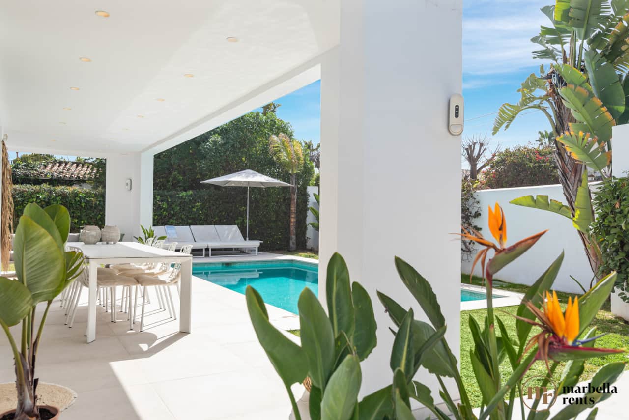 Seating areas around the pool.
