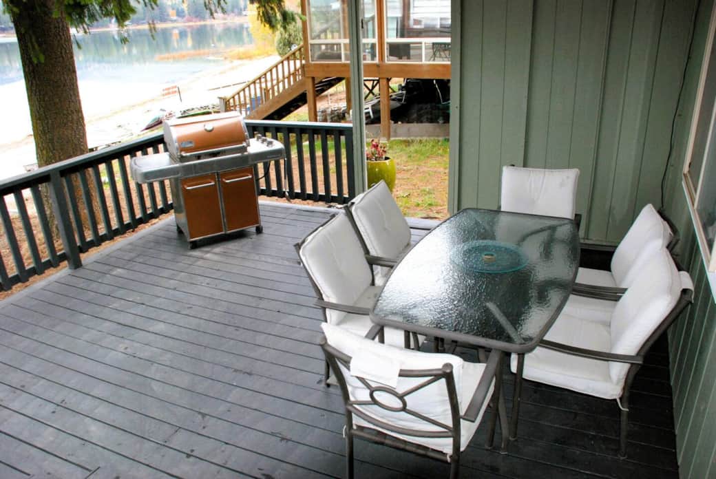 Covered lake-side deck with gas bbq