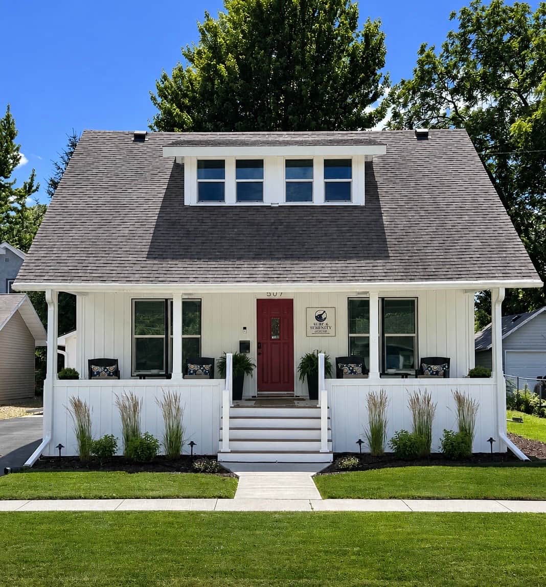 Exterior front of Surf & Serenity House, a walkable Clear Lake Iowa vacation rental