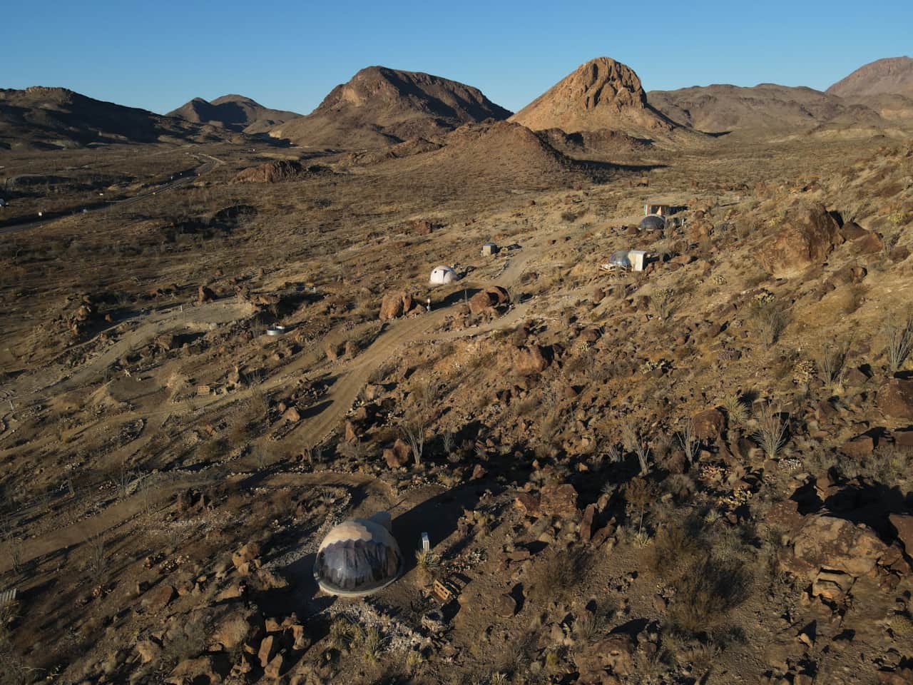 Aerial view of Space Cowboys domes near Big Bend
