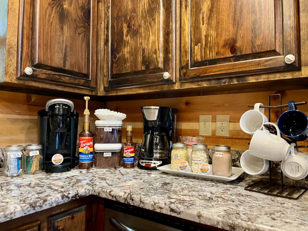 Coffees, teas, cocoa, syrups and toppings are ready for you to enjoy
