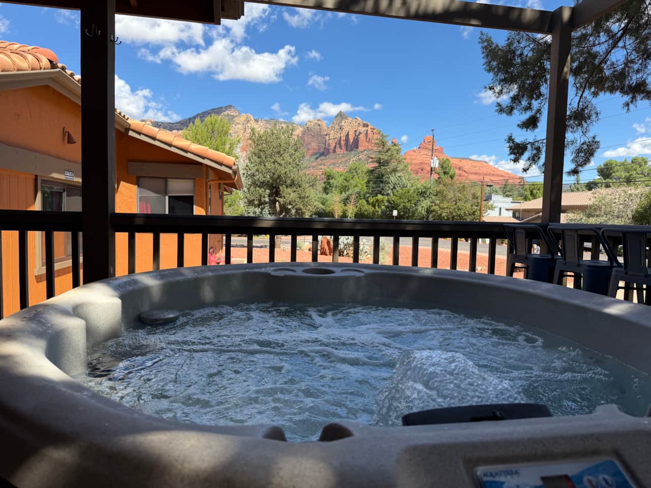 Private hot tub on the deck, perfect for relacing after a day exploring Sedona. 