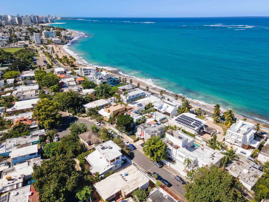 Aerial view of our street, just steps from the beach