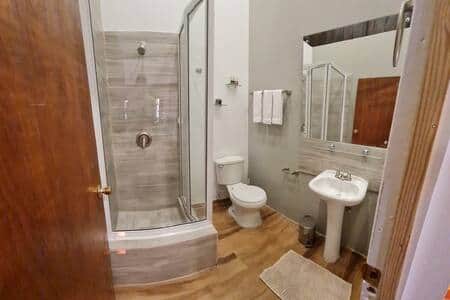 Modern, Clean, and Bright Bathrooms with Hot Water and Blow Dryer Modern, Clean, and Bright Bathrooms with Hot Water and Blow Dryer
