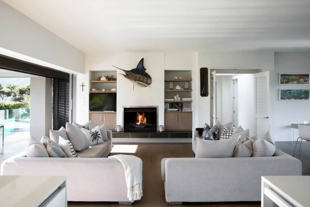 The inside fire does a great job of warming the house in winter