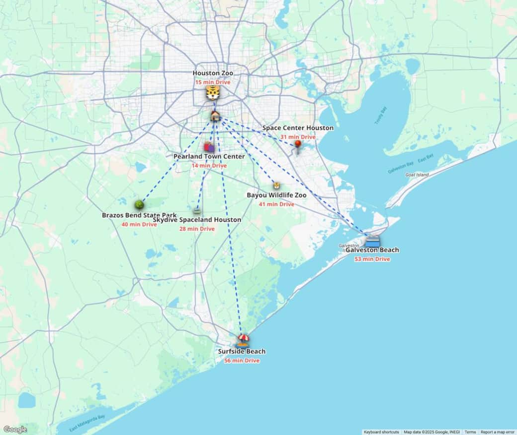 A map illustrating several commutes to public beaches, state parks, and other popular attractions.