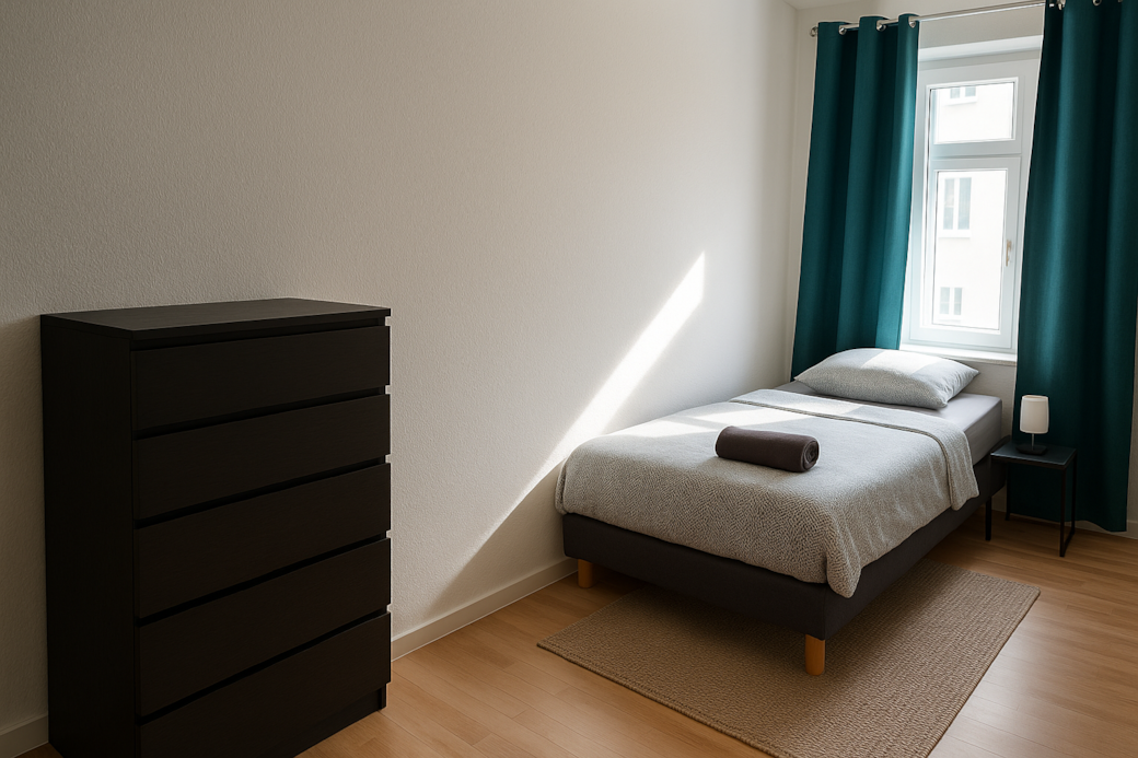 Helles Schlafzimmer mit Sonnenlicht Helles Schlafzimmer mit Sonnenlicht