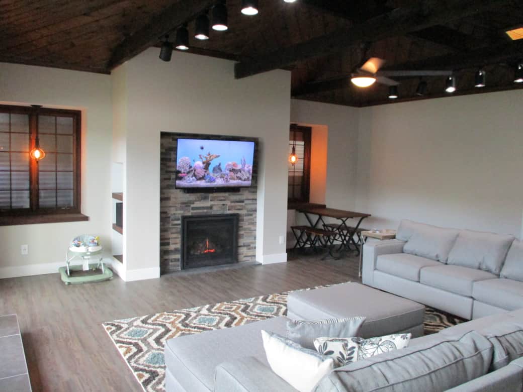 Great Room offers a Gas Fireplace &amp; a 55" Roku TV