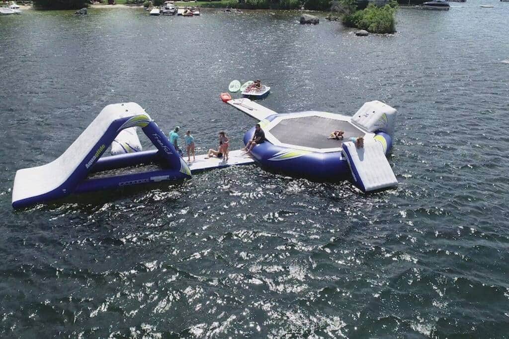 Water trampoline park with slide.