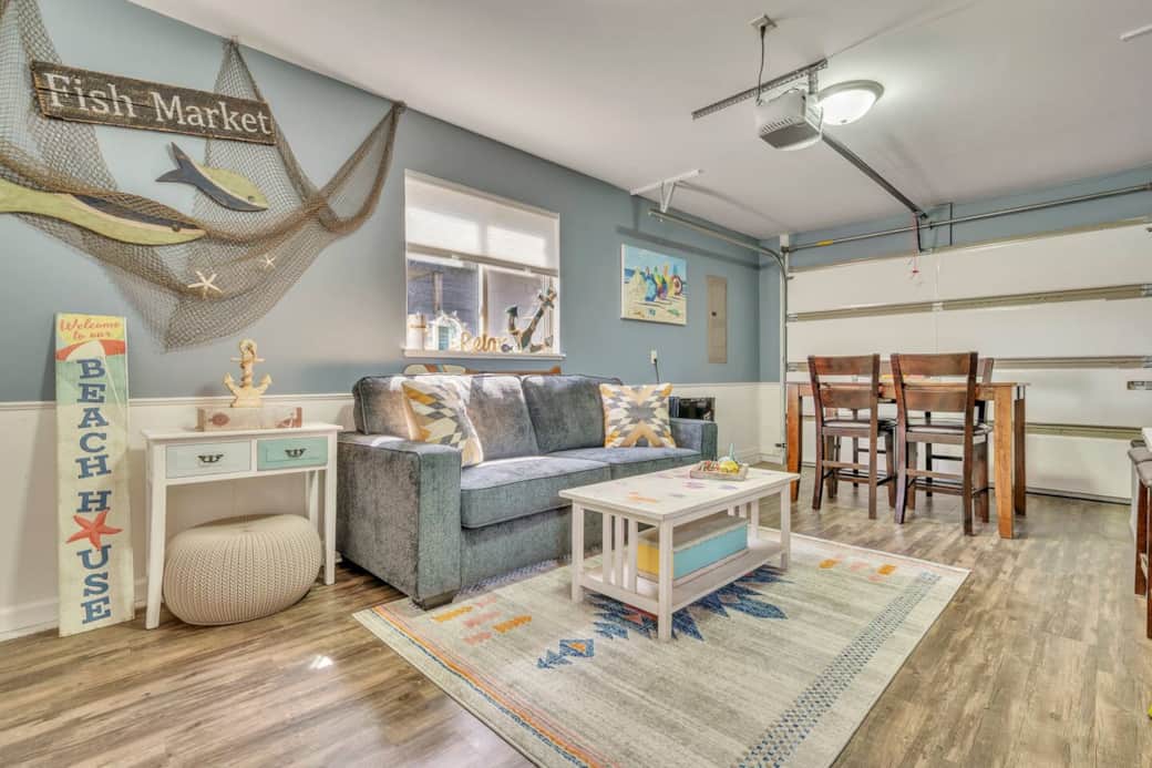 Sofa bed in game room