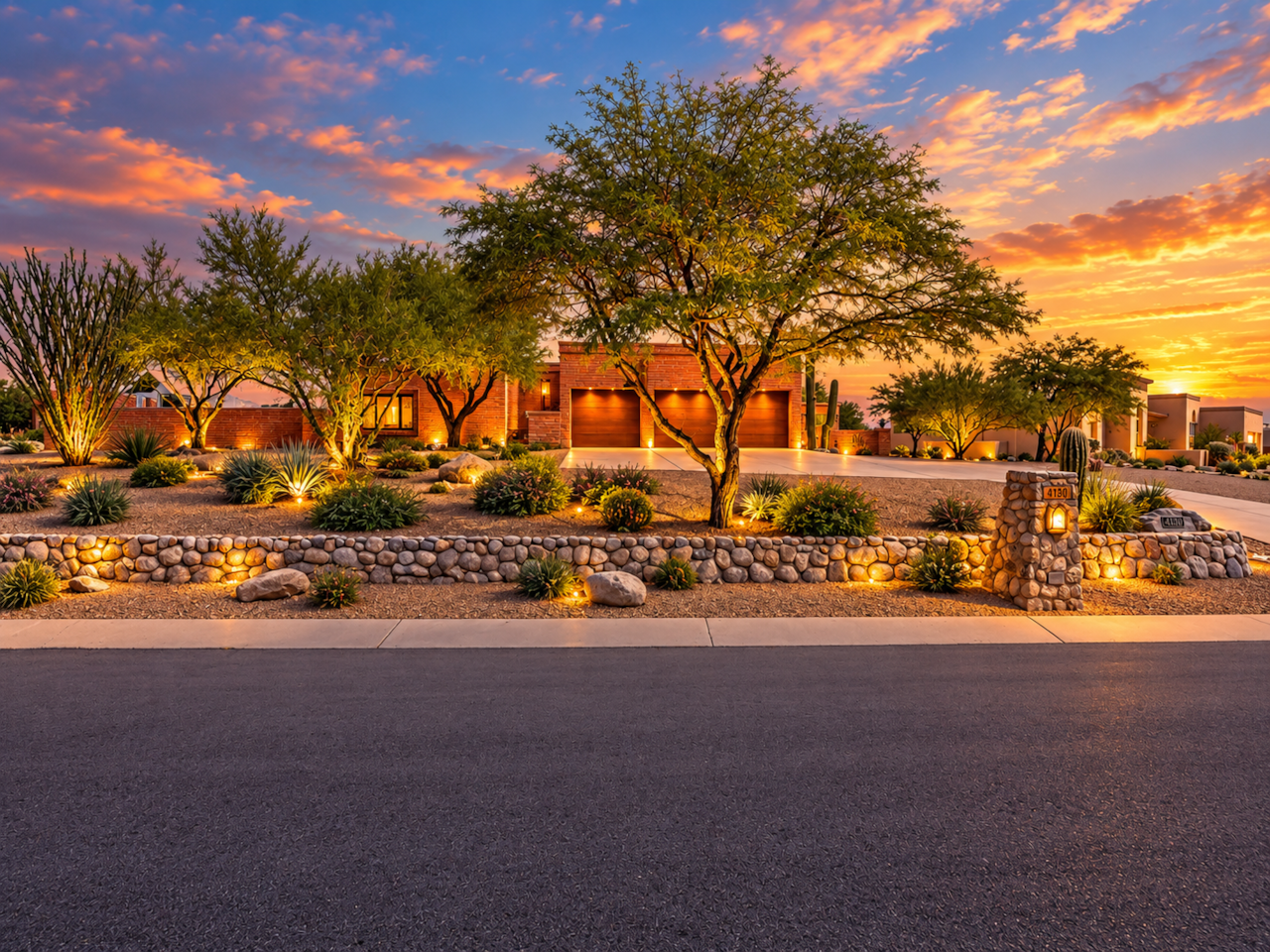 Front of home at sunset