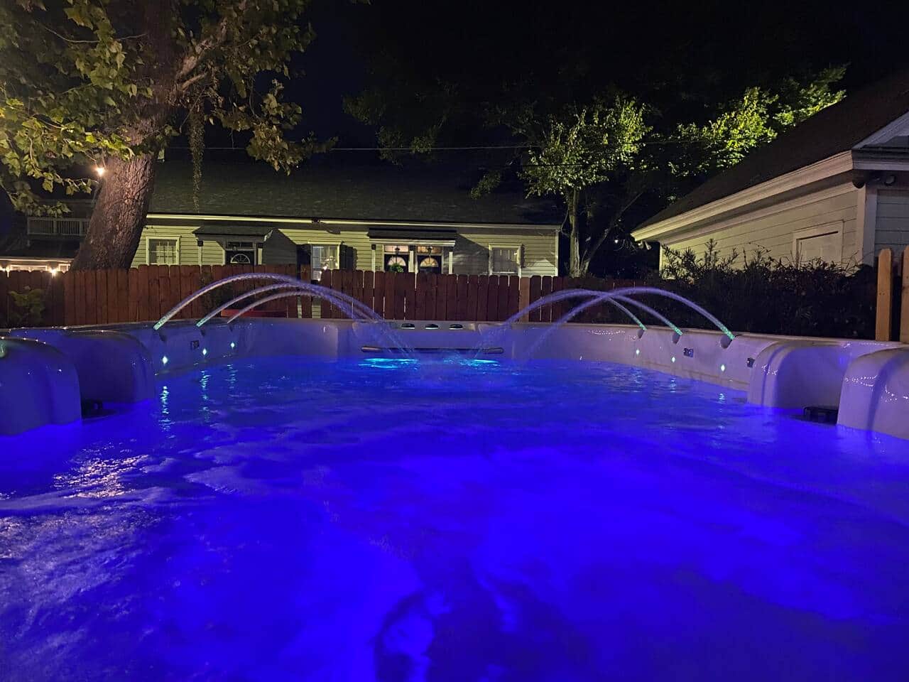Evenings glow in blue at The Hourglass Inn — soak, relax, and let time slow down 💙✨