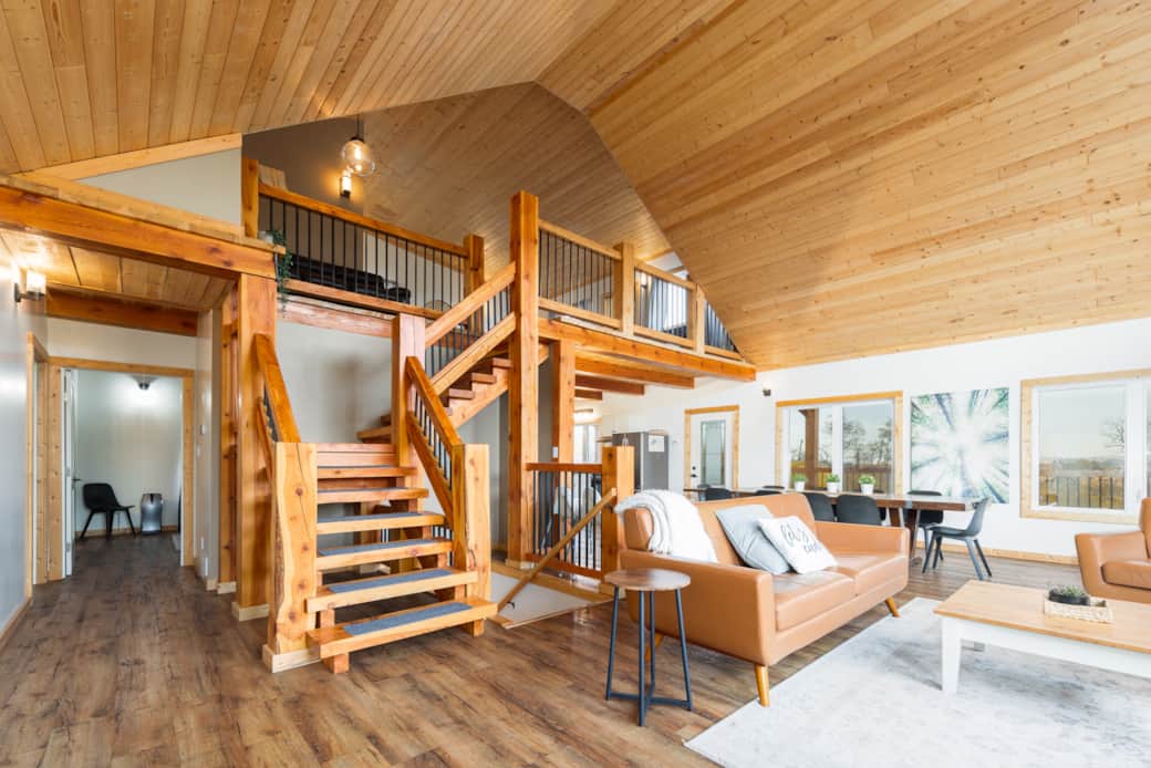 Custom Douglas Fir timber frame construction throughout home Custom Douglas Fir timber frame construction throughout home