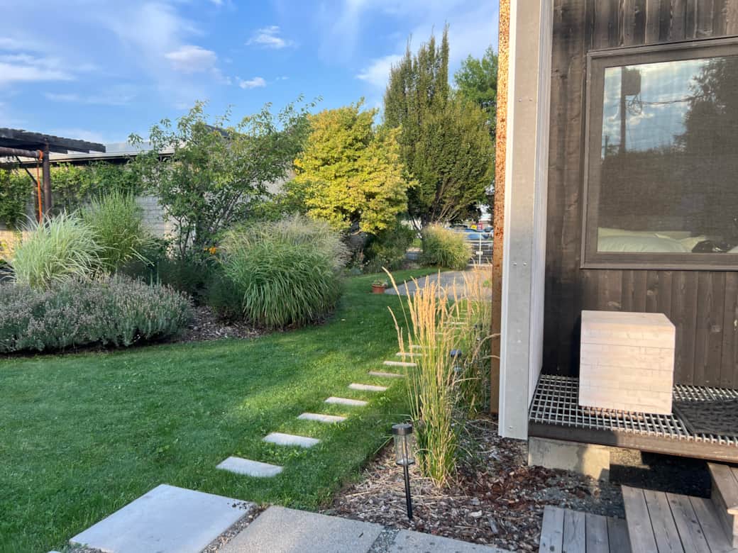Pathway leads you around to the keyless entry door
