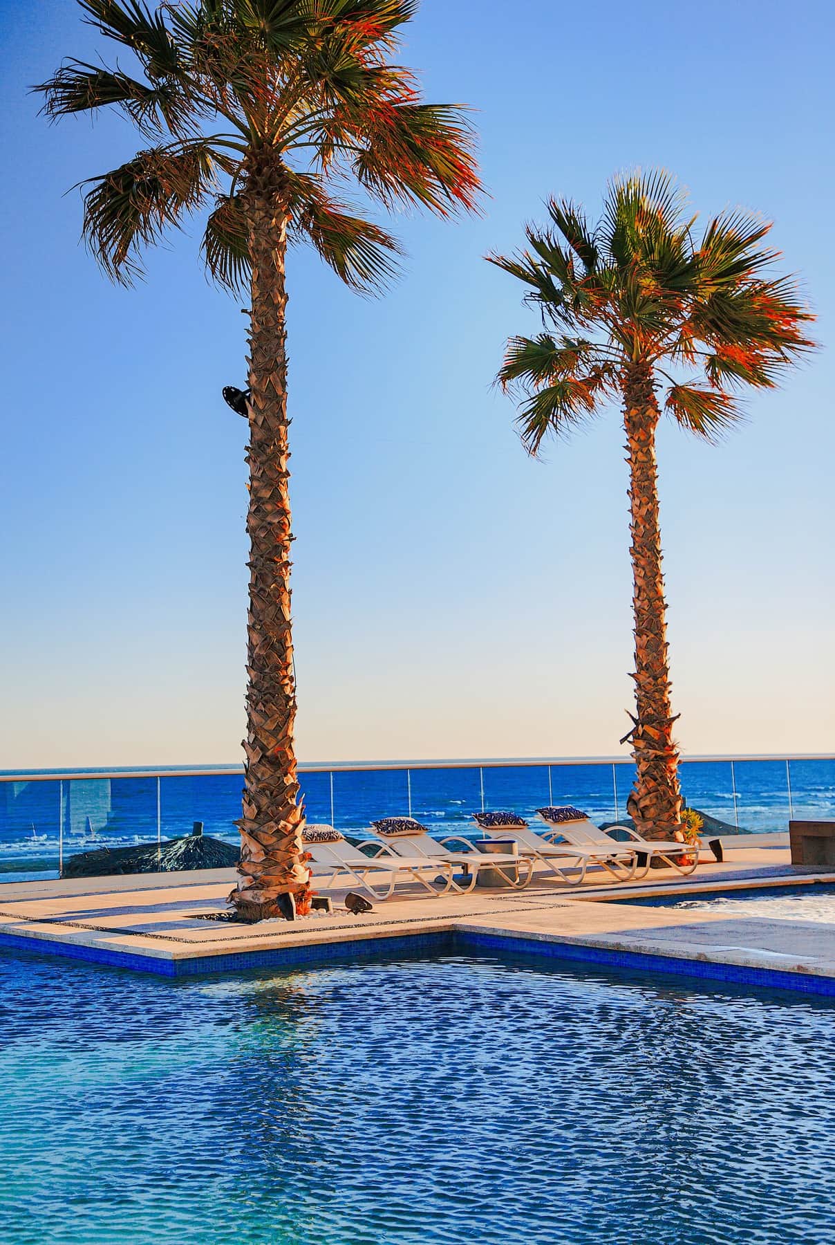 Ground-level pool with a swim-up bar
