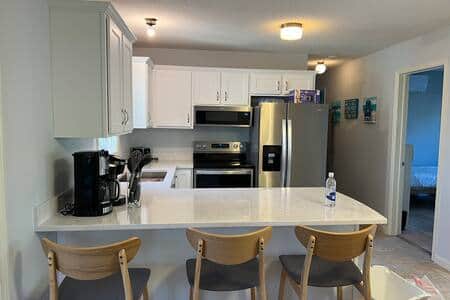 Kitchen remodeled in 2024.  Counters, cabinets and expanded island. 