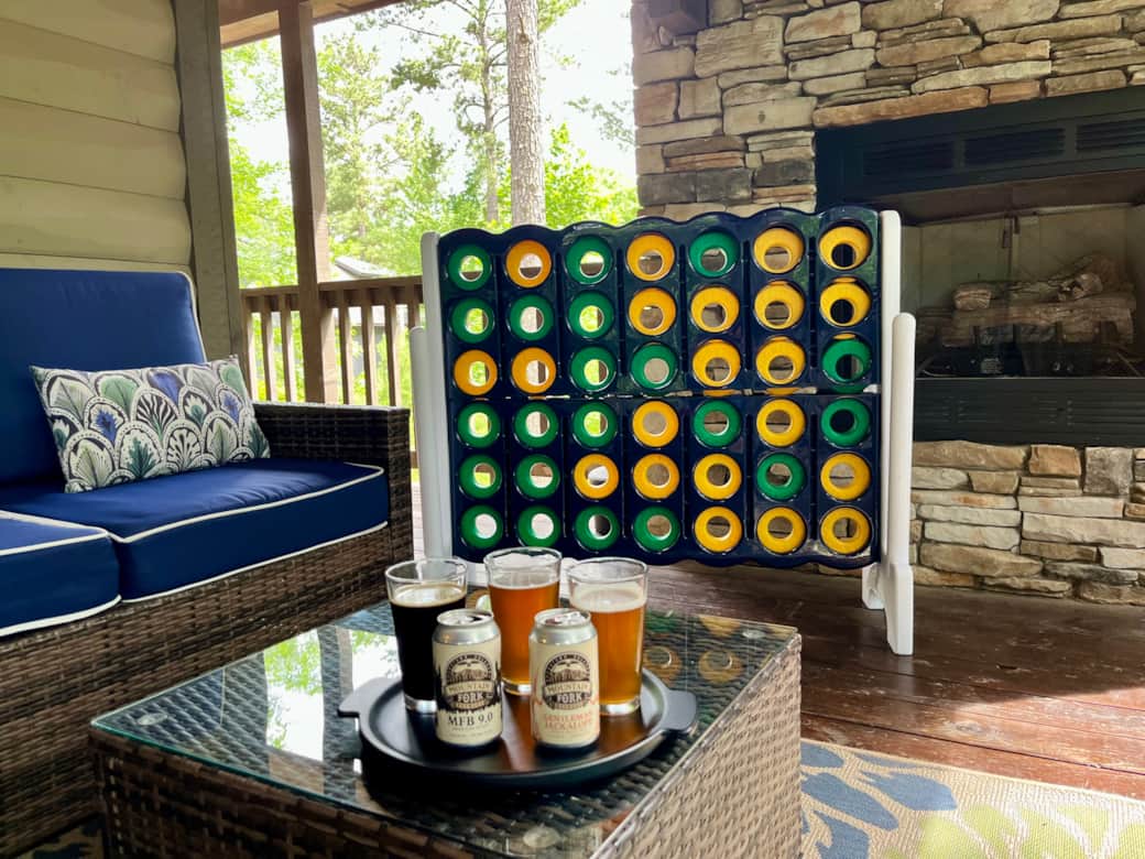 The deck is a great place to relax and unwind, play giant Connect 4 and Jenga