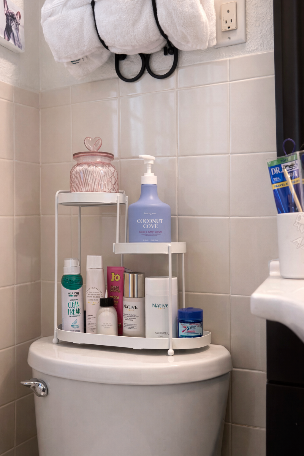 Fully stocked bathroom with essentials, just in case you forget yours 