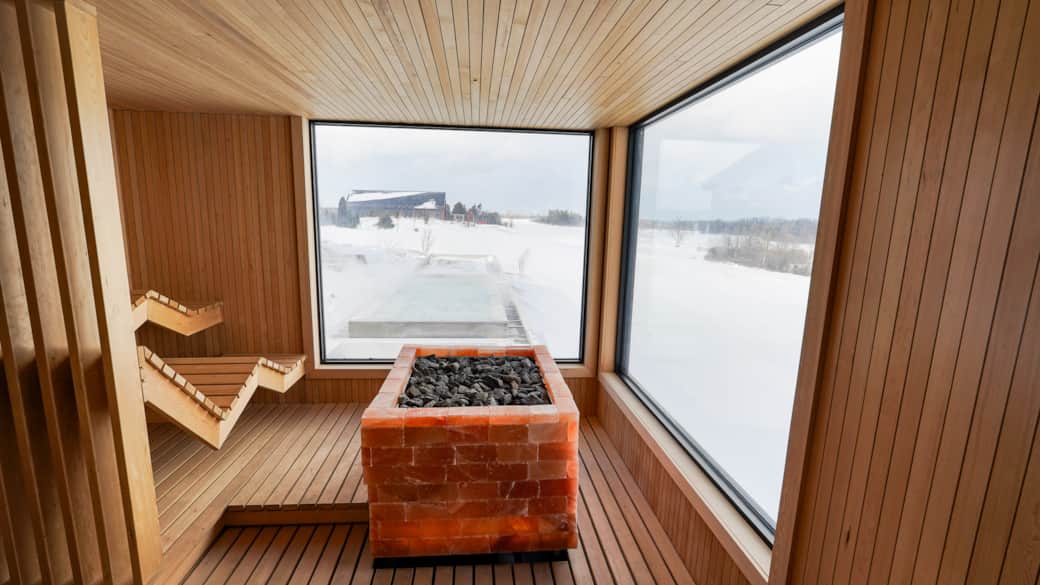 Sauna View of the Infinity-Edge Thermal Pool & Cold Plunge