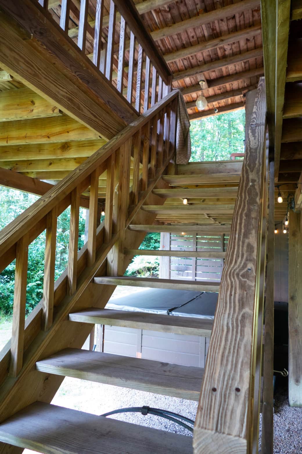 Our steps have a landing at the bottom and you'll find the main door at the top. 