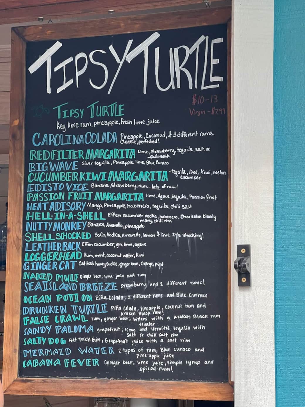Tipsy's seasonal menu