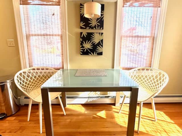 Dining area (addition chairs in the hallway, and the table is expandable)
