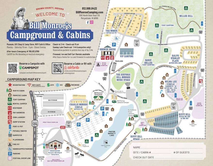 Bill Monroe Music Park and Campground Map
Brown County, Indiana