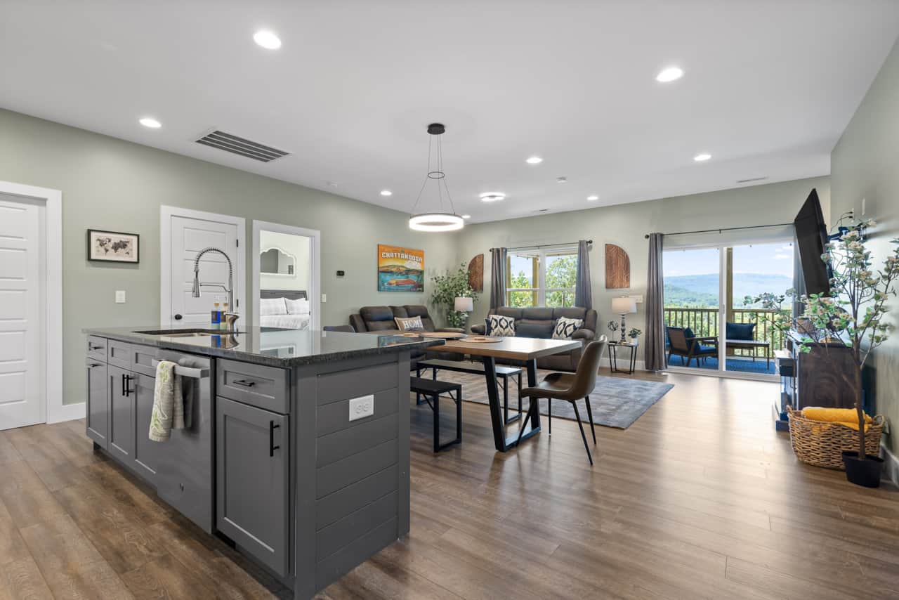 TOP From Kitchen into Living room with stunning view of Lookout Mountain