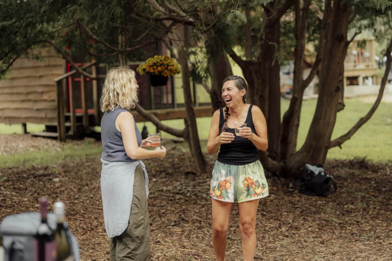 A glass of wine and a laugh