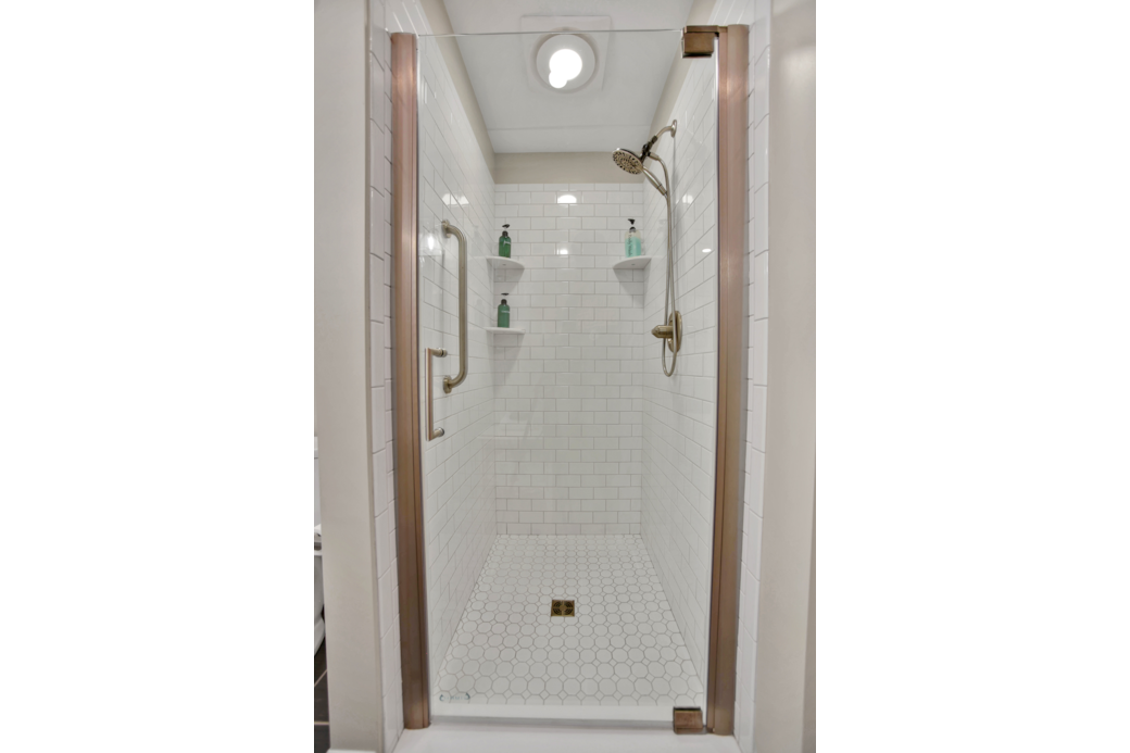 walk in shower, soaps and hairdryer provided 