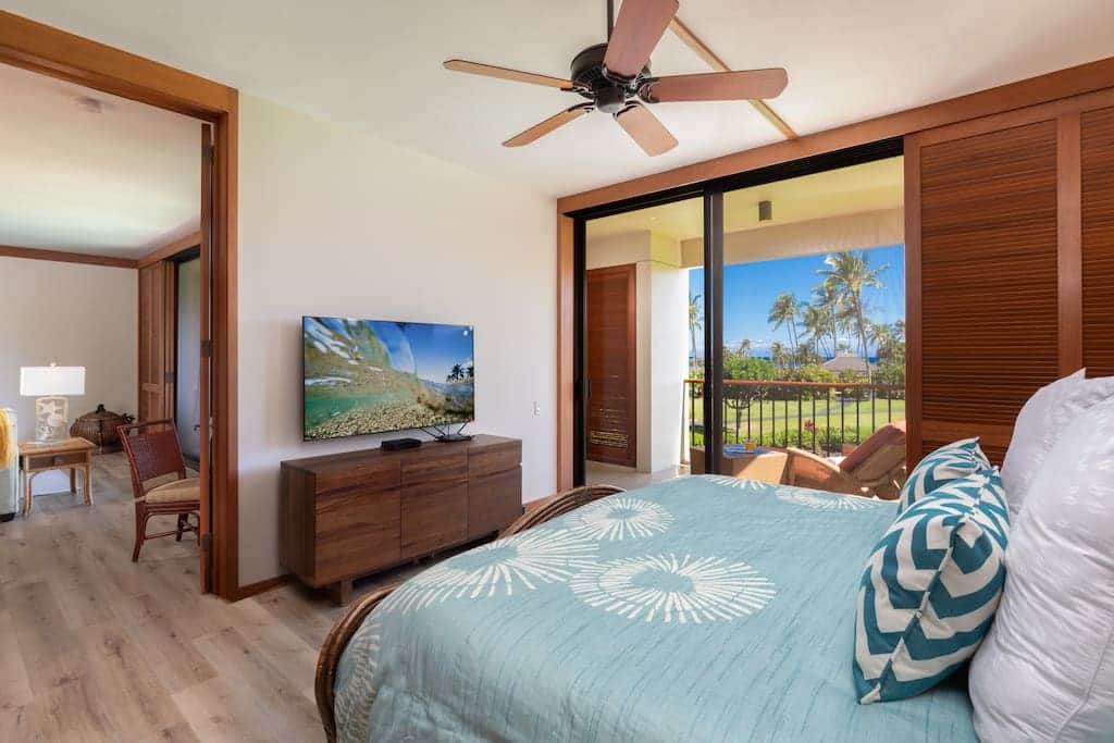 View of the living area and lanai from the bedroom