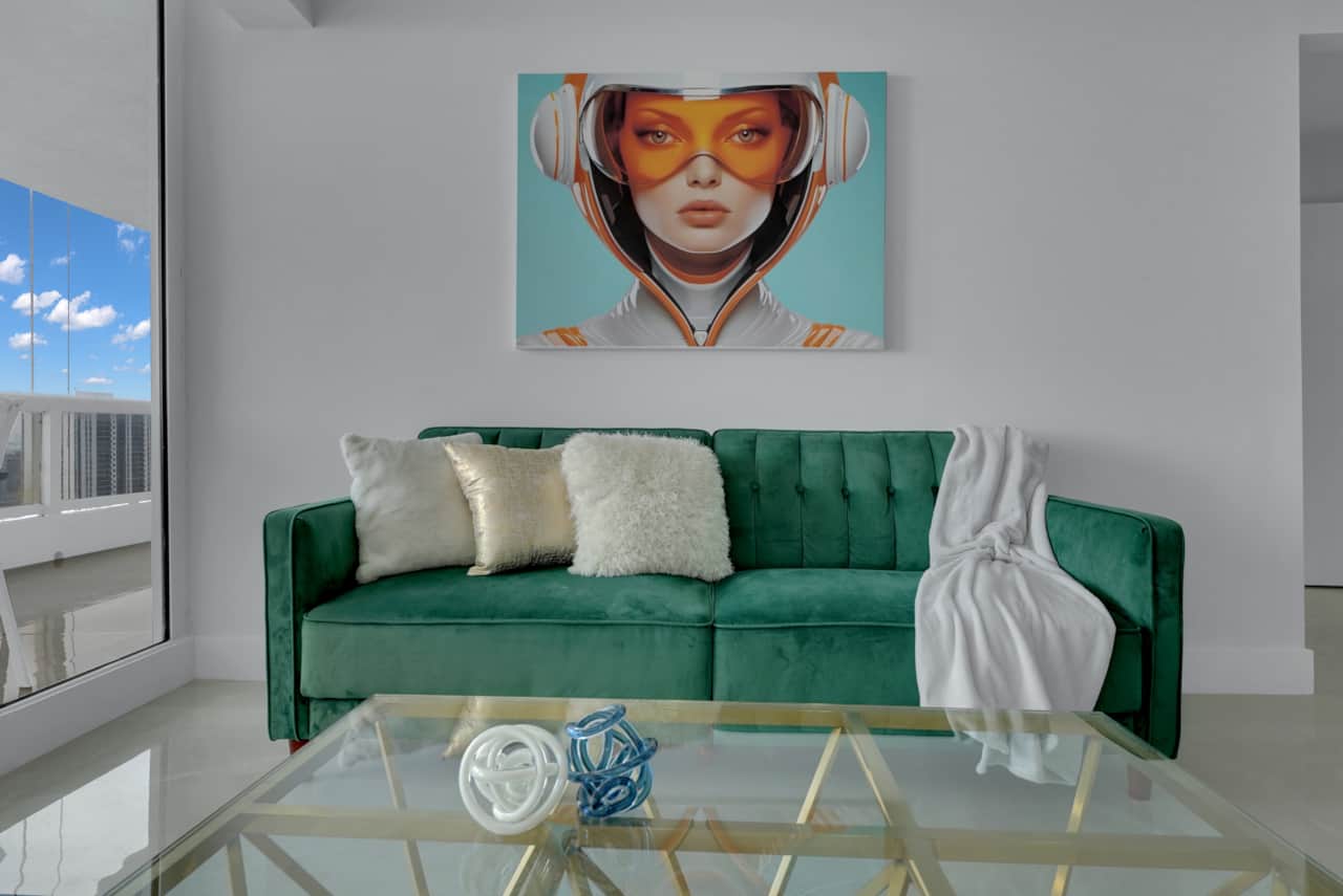 Living area, Roku streaming tv, balcony access