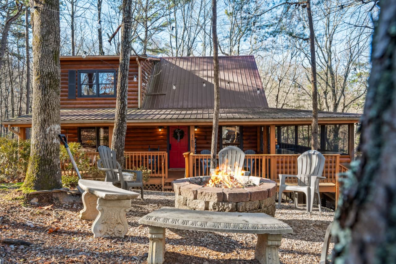 Hang out by the fire pit in the front yard of the cabin