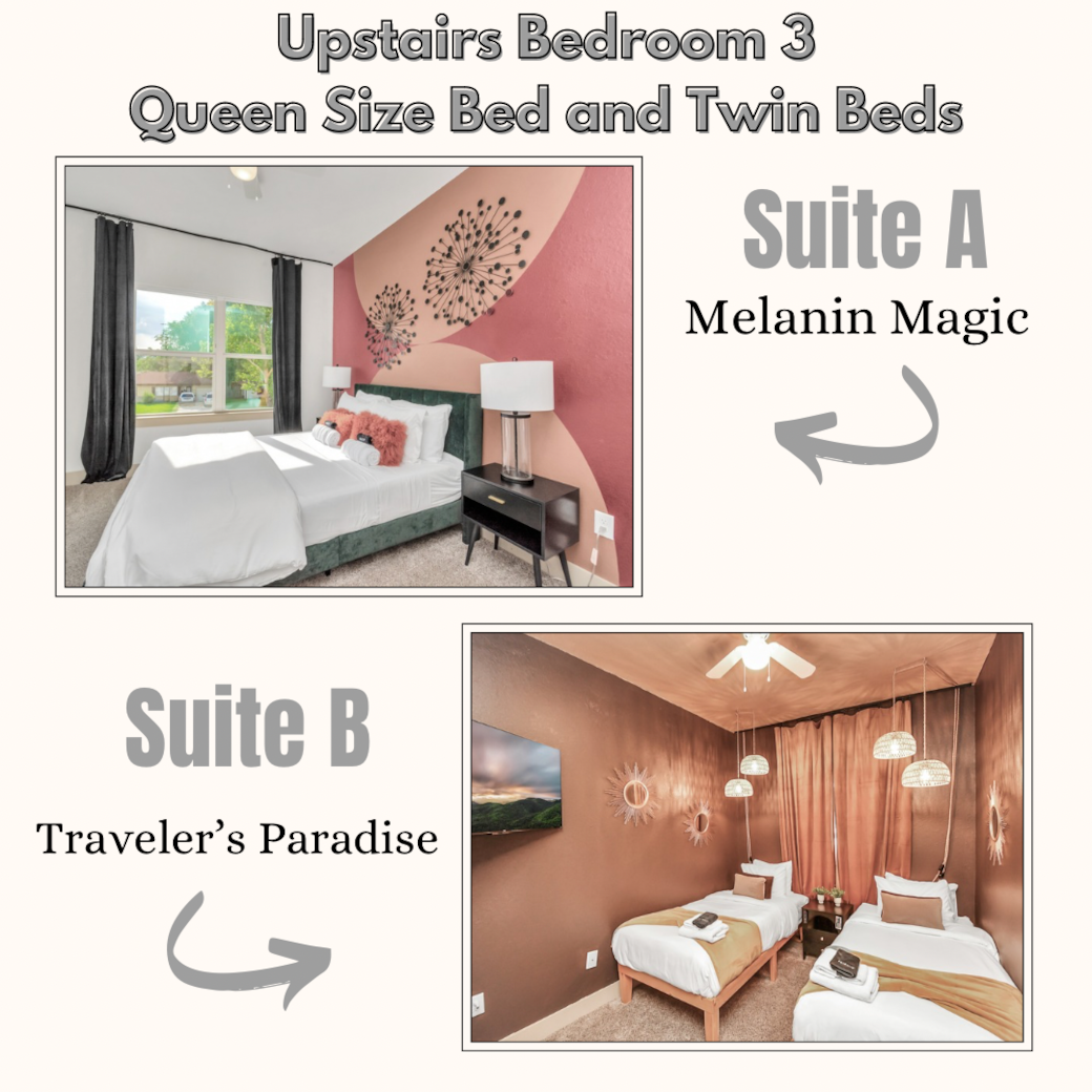 Upstairs Bedroom 3 - Queen Size Bed and Twin Beds Upstairs Bedroom 3 - Queen Size Bed and Twin Beds