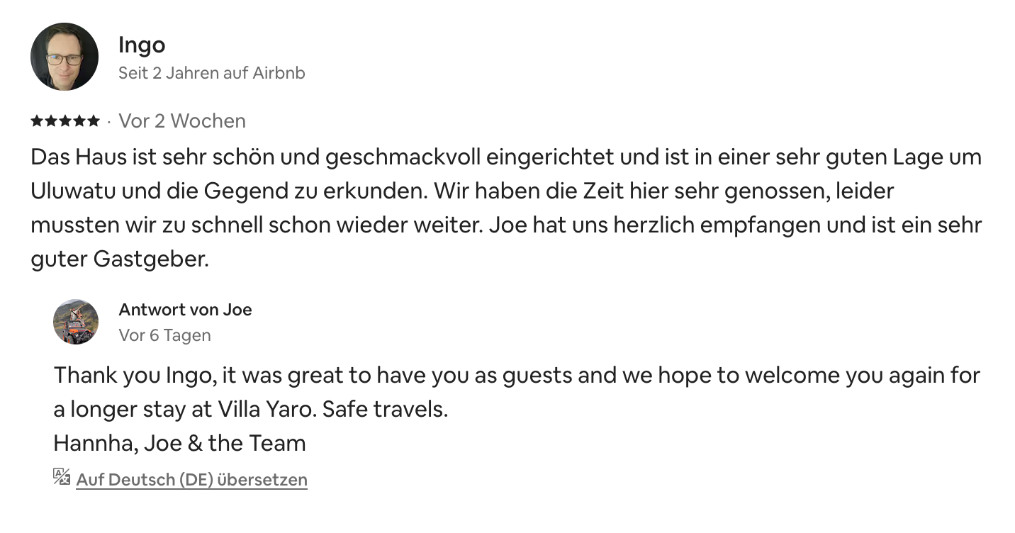 Ingo and his Family have been great guests