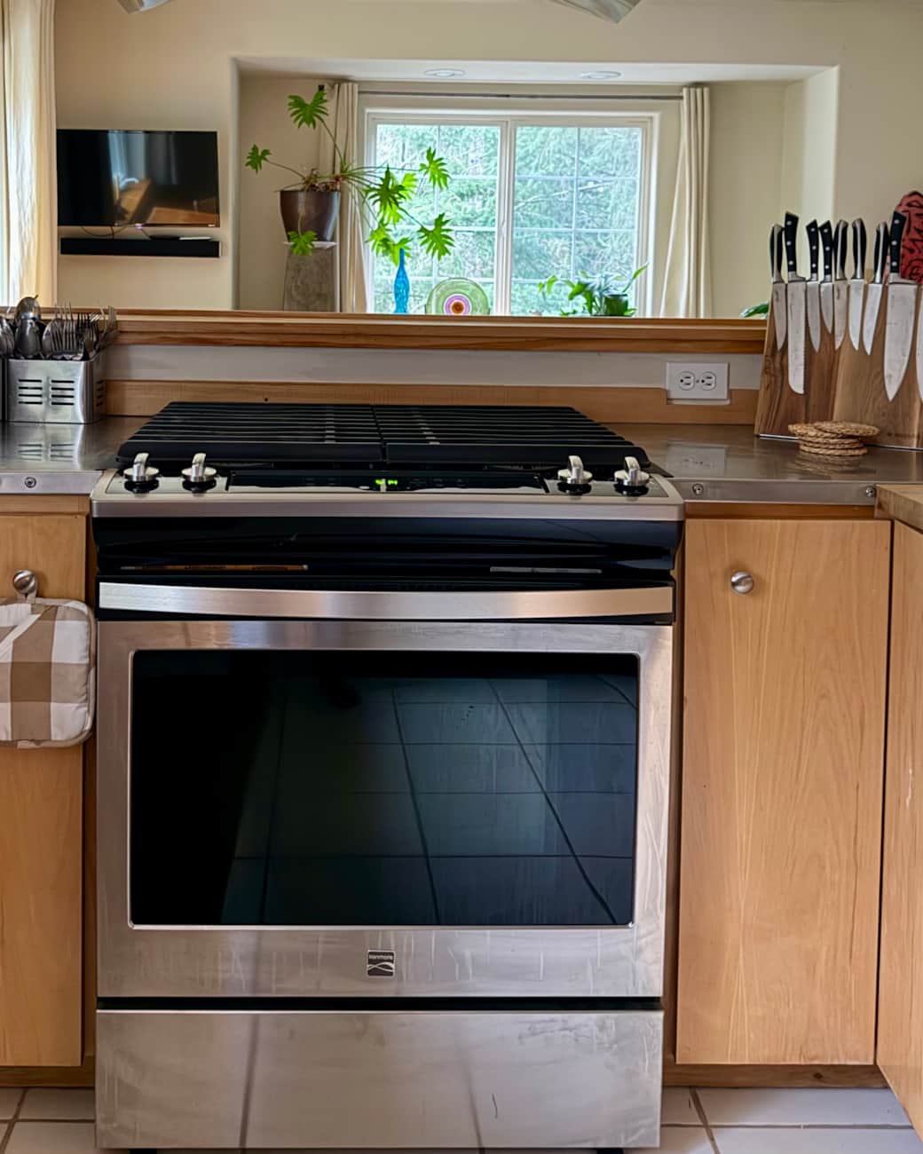 A gas stove and oven