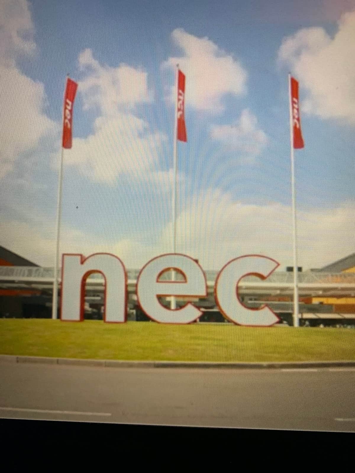 By car, it’s 7-10 mins to the NEC, if there is little traffic

By train, it’s 3 mins walk to the Marston green train station, then 3 mins to Birmingham international train station, and a 10 min walk in doors from the station to the NEC. 